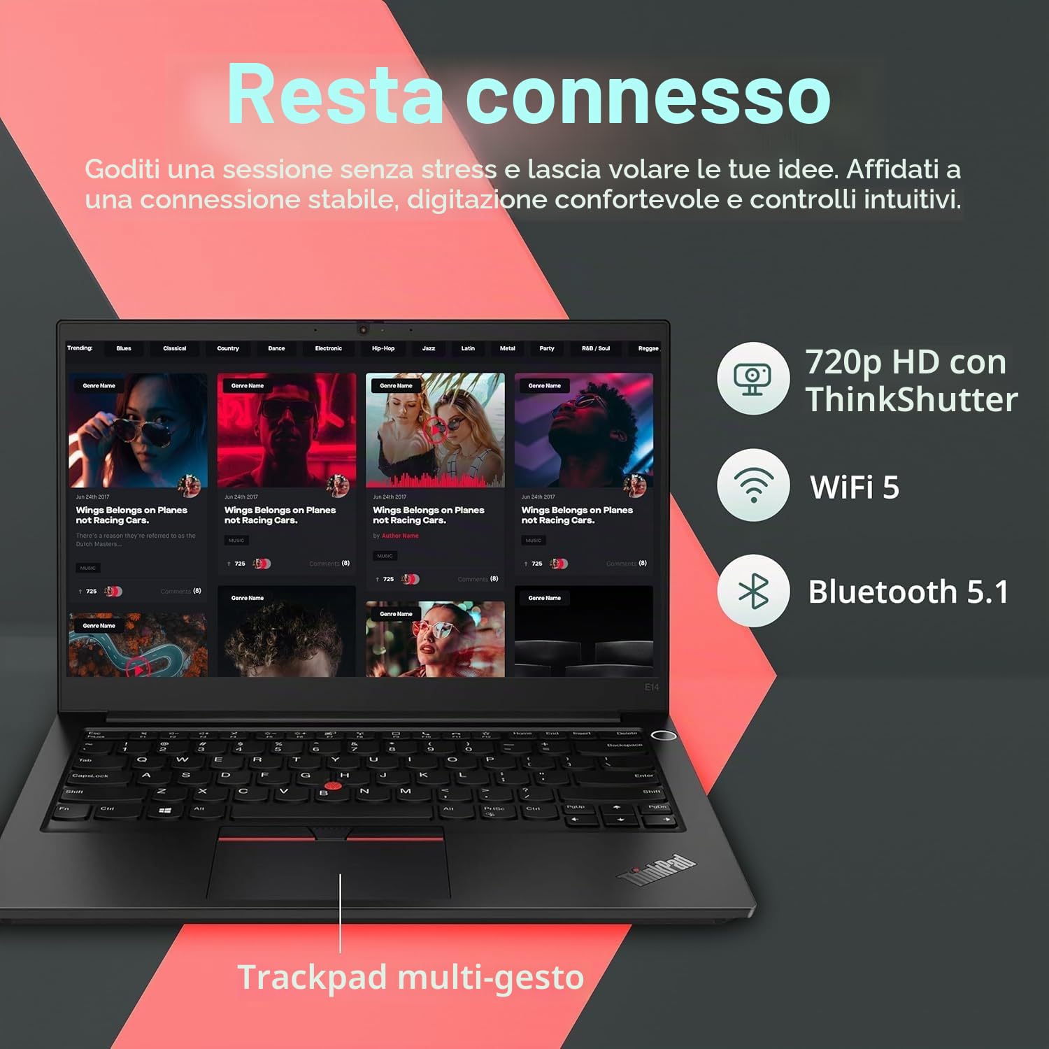 Lenovo ThinkPad E14 Gen 1 Business Laptop, 14 Inch FHD Notebook, Intel Core i5-10210U, 16GB RAM, 512GB SSD, US Keyboard, Windows 11 Pro (ricondizionato)