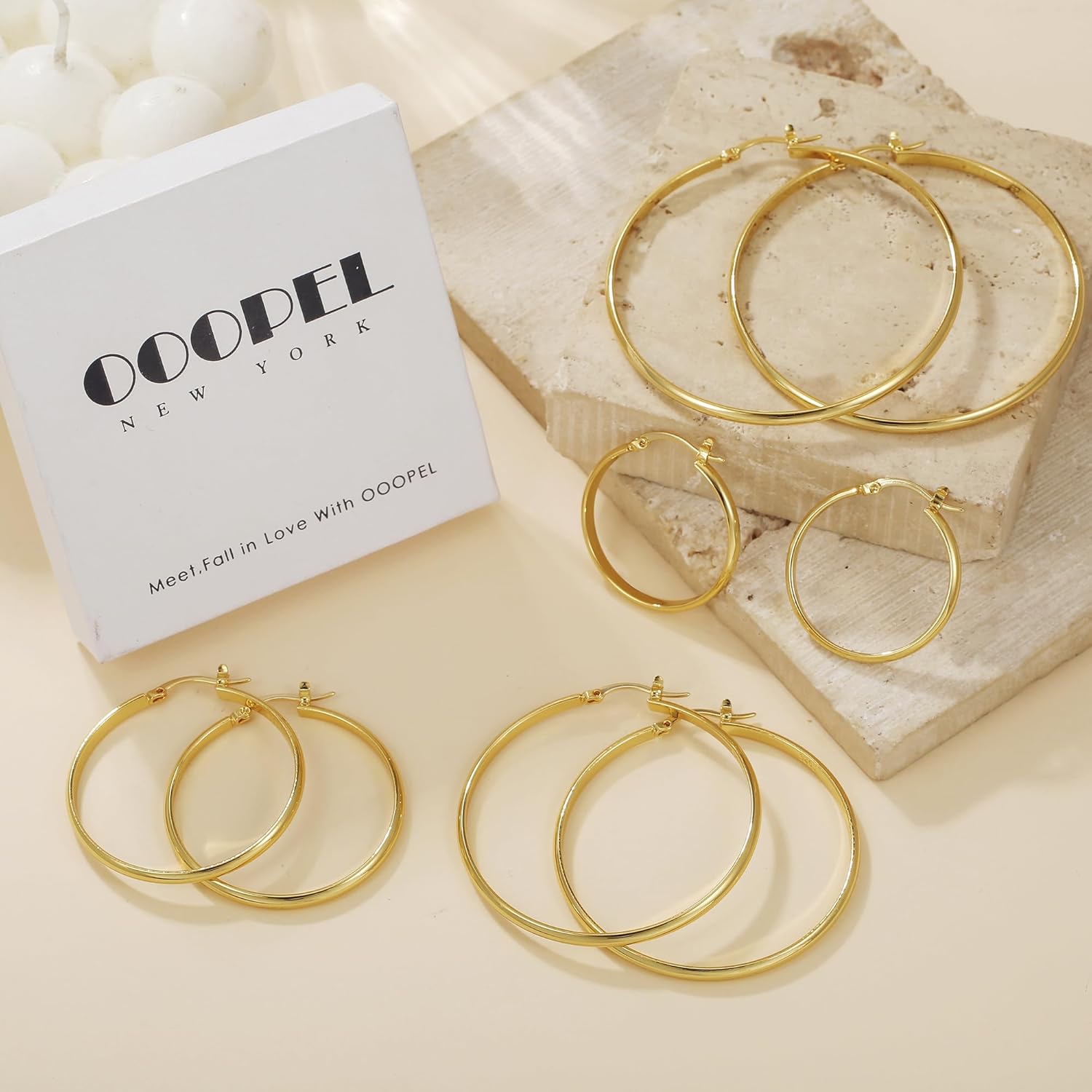 OOOPEL 3mm Wide Large Gold/Silver Hoop Earrings Sterling Silver Hoop Earrings For Women Big Gold Hoops Hypoallergenic 925 Sterling Sliver Earrings Hoops 30/40/50/60mm - Image 7