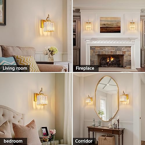 Miniatura 3 de Juego de dos apliques de pared modernos dorados para interiores, lámpara de pared de cristal, luz de pared montada en la pared, aplique de pared