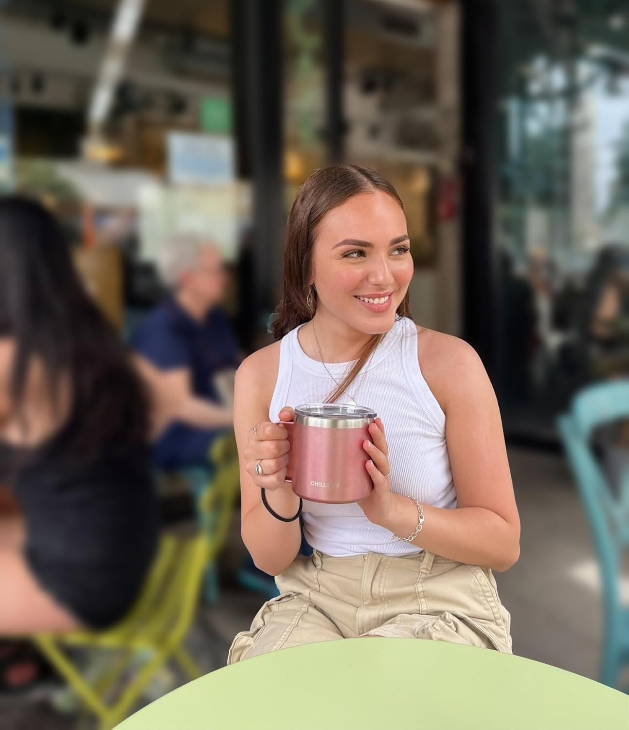 CHILLOUT LIFE Stainless Steel 16 oz - Vacuum Insulated Coffee Mug with Handle and Lid, Large Thermal Camping Coffee Mug Cup with Durable Sliding Lid for Women - Rose Gold - Image 5