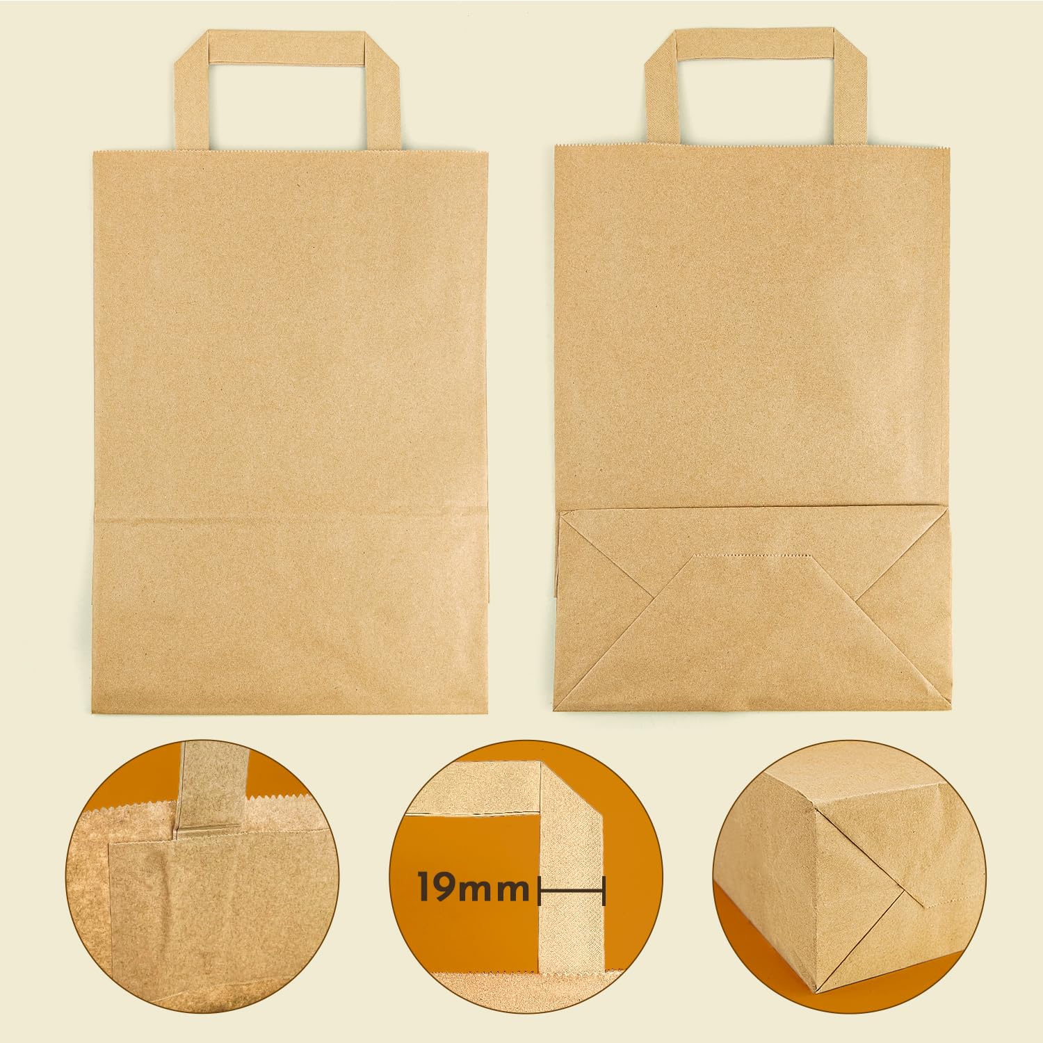 Majillux 12 torebek papierowych brązowych, z płaskim uchwytem, 22 x 32 x 11 cm, eleganckie torebki papierowe wielokrotnego użytku, idealne na prezenty urodzinowe, prezenty świąteczne