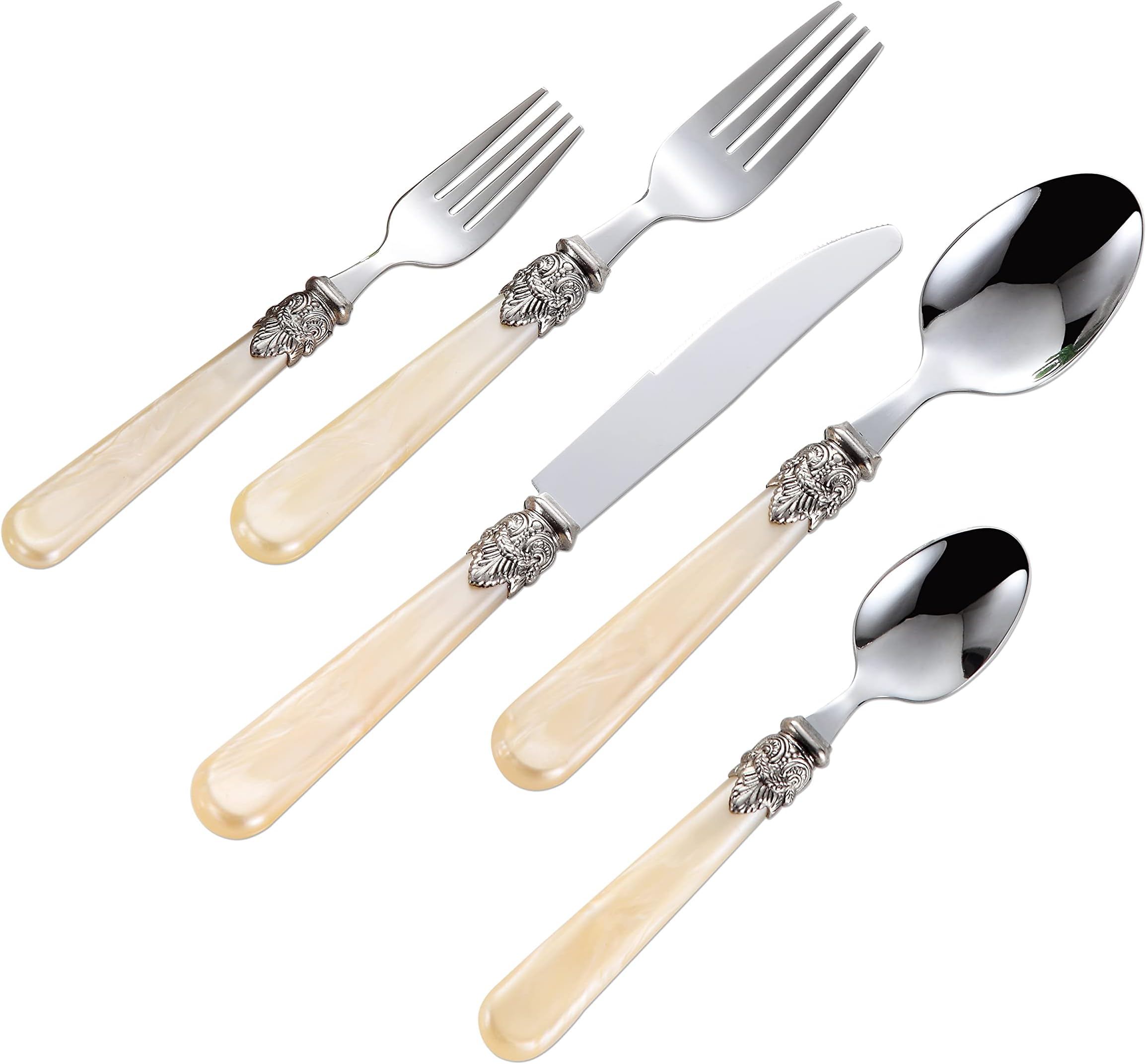 REVERIE Collection 18/10 Stainless Steel Vintage Flatware set,Sliverware set,Dishwasher safe (45, Champagne)