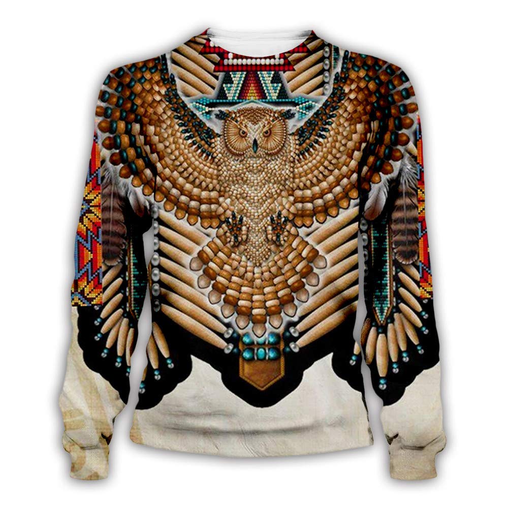 Keepmore Men's #3 Indian Ethnic Sweatshirt Totem Print Loose Plus Size Long Sleeve Round Neck Pullover Sweatshirt