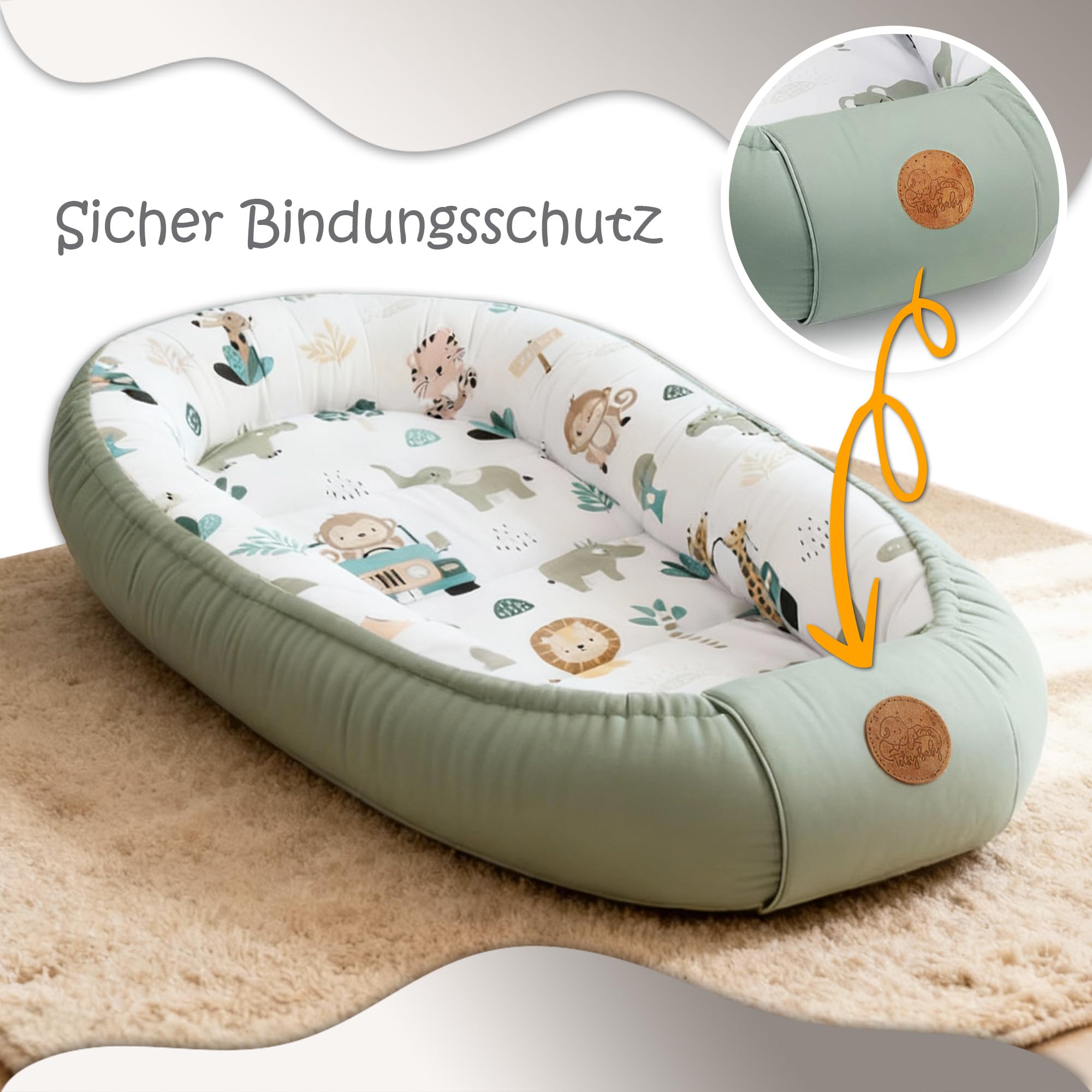 Riduttore lettino neonato - 90x50 cm baby nest trasportabile per neonati nido culla pod cocoonababy babynest antisoffoco Beige con stelle bianche