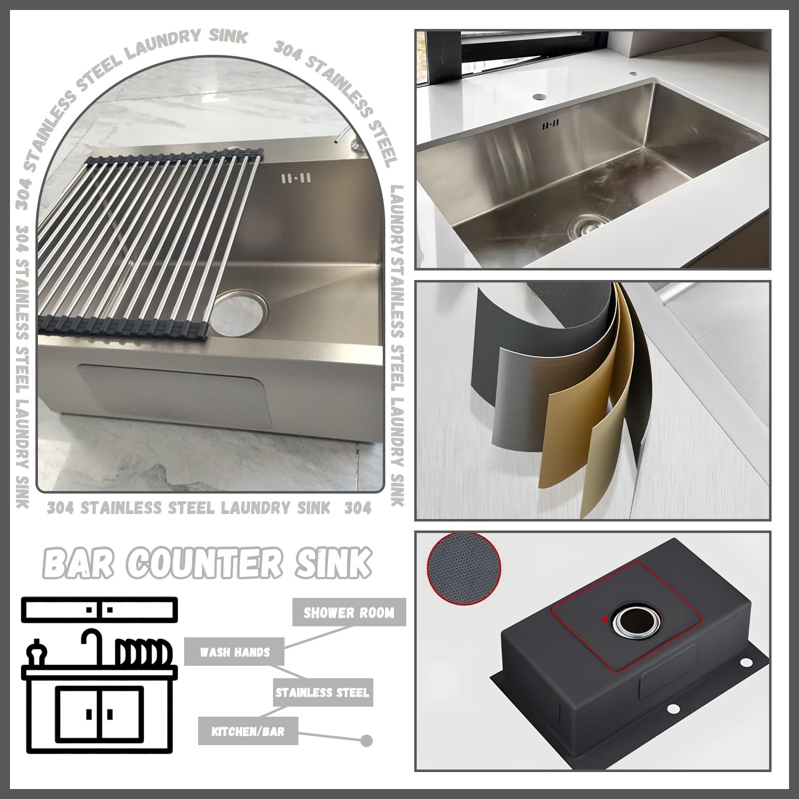 Fregadero Cocina 55 x 45 cm, 1 Seno Fregadero Acero Inoxidable Cepillado, Fregadero con 2 Orificios para Grifo, Bajo Encimera o Sobre Encimera, con Desagüe de sifón y juego de rebosadero