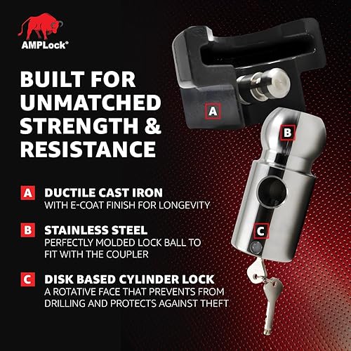 Vista 3 de AMPLOCK U-BRP2516 cerrojo para acople de remolque/caravanas (sirve para acoples de 2 5/16 pulgadas).