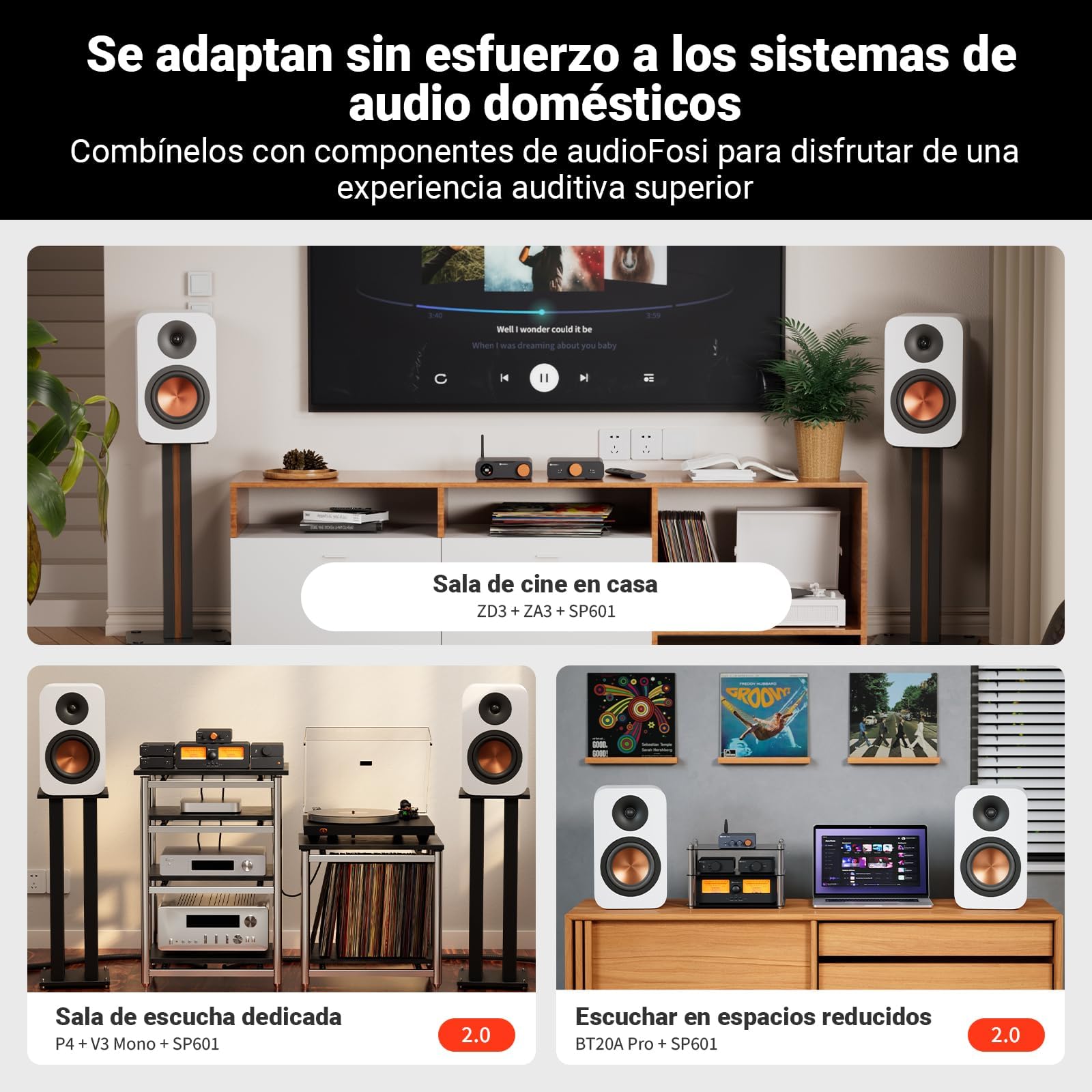 Fosi Audio ZA3 Amplificador HiFi Estéreo/Mono+Fosi Audio SP601 Altavoces de Estantería