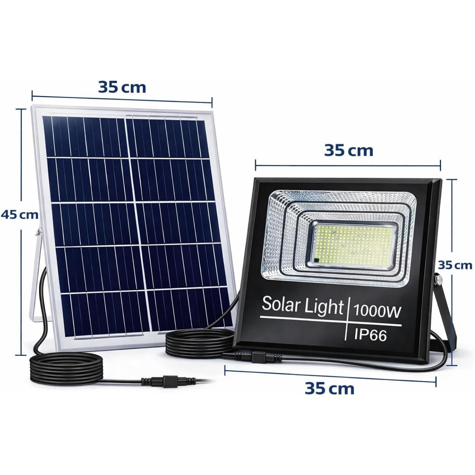 Faro Solare LED 1000W con Pannello Solare, Luce Esterno 6500K Ultra Potente, Sensore Crepuscolare Automatico, Telecomando, IP66 Impermeabile, Faretto da Esterno per Giardino, Cortile, Strada