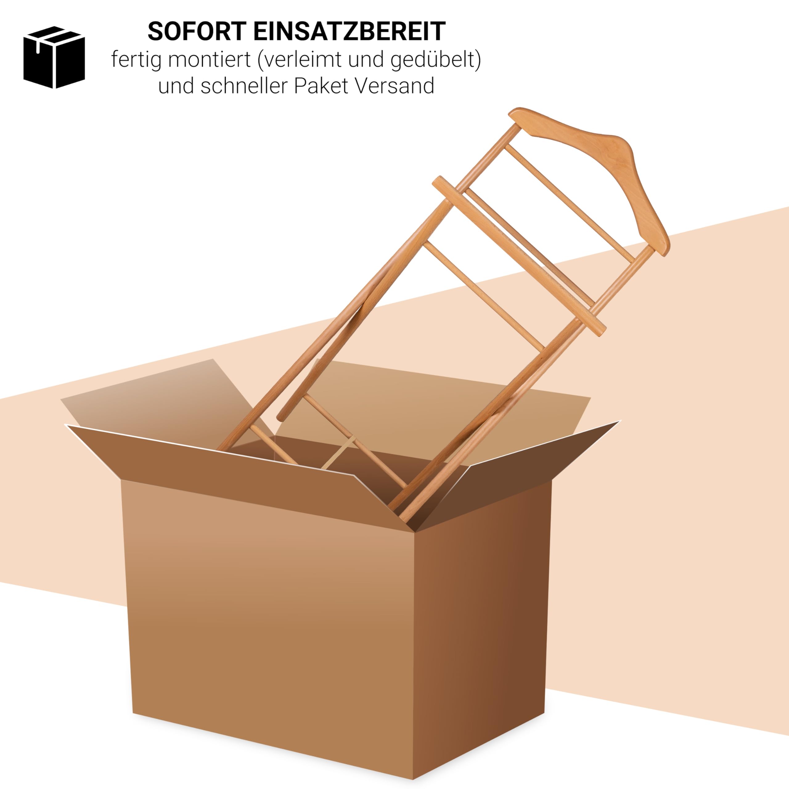Herrendiener aus Massivholz in 3 Farben – fertig montierter Kleiderbutler & Stummer Diener – stabiler Stiller Diener für Schlafzimmer, Ankleide, Garderobe & Bad I Kleiderablage (Buche)