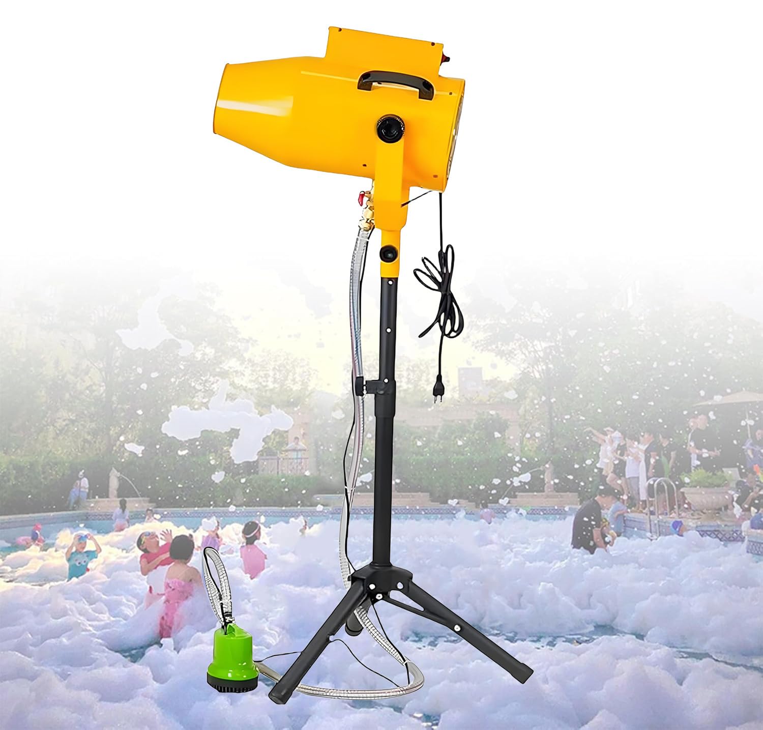 WIANQIAN Outdoor Indoor Jet Foam Machine, Stage Jet Foam Making Machine, Foam Machine Party, Anti-Clog System, Easy To Use, With Water Pump, For Party Outdoor Kids Summer Swimming Spree Yellow