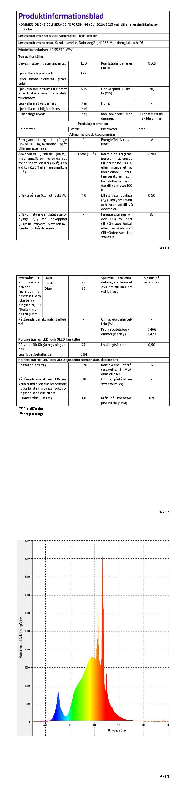 ledscom.de 10x lampadine LED E27, A60, classe di efficienza energetica A, bianco caldo (2700 K), 4 W, 935lm, smerigliate