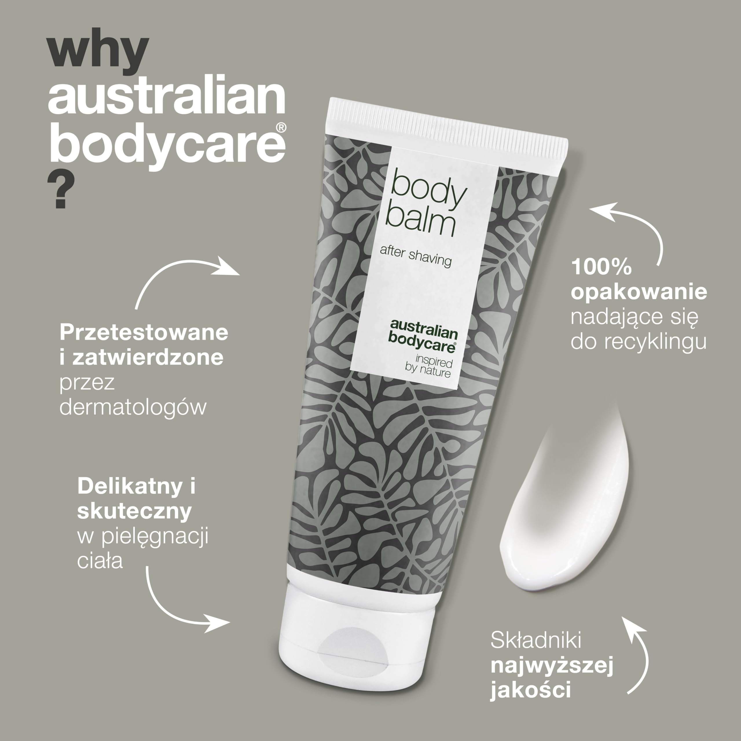 Australian Bodycare Body Balm, 200ml | Pielęgnujący balsam po goleniu na podrażnioną skórę | Z 100% Olejkiem z Drzewa Herbacianego | do pielęgnacji wrastających włosków, guzków i podrażnień skóry