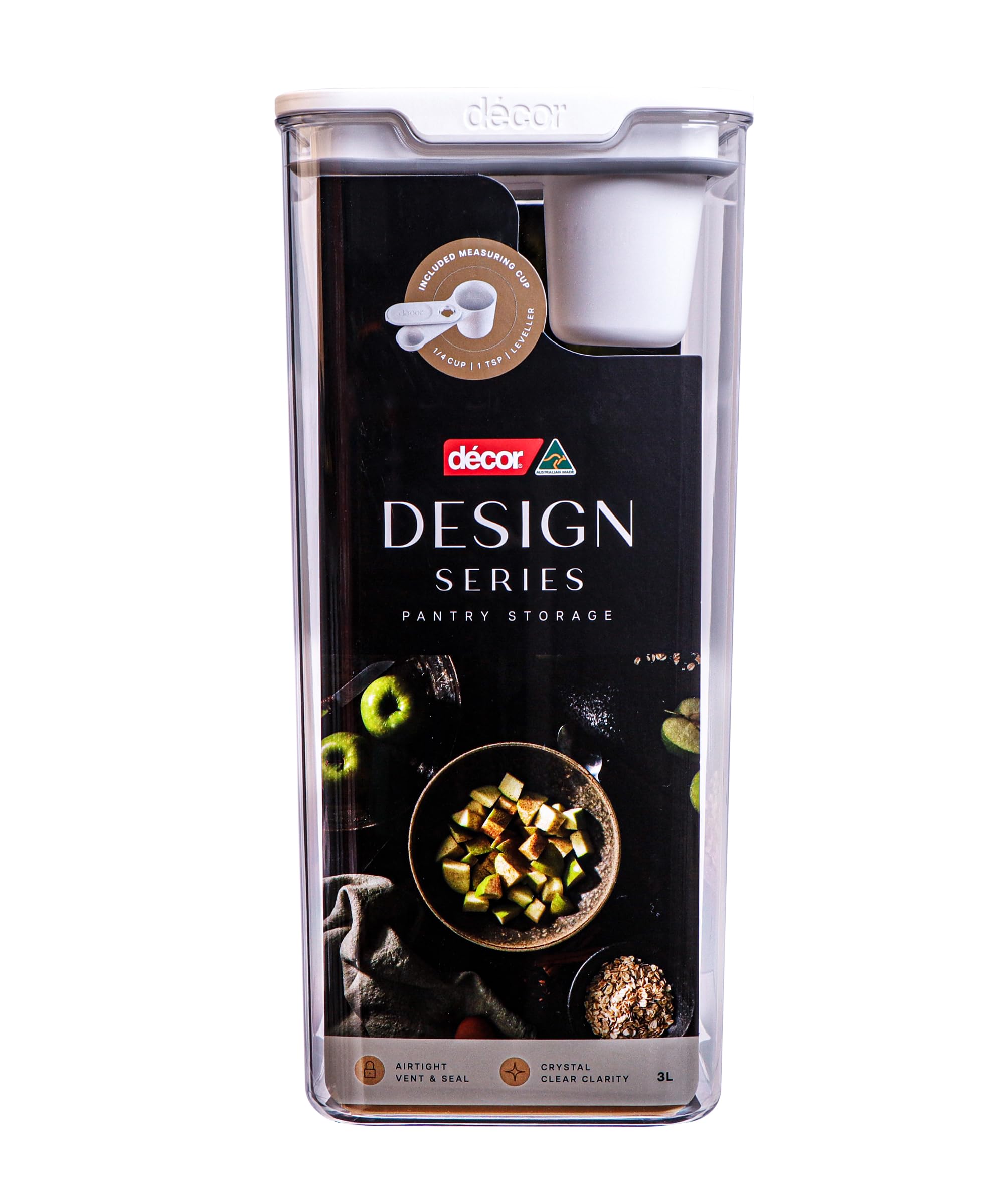 Décor Pantry Storage Container 3L with Quarter Cup Measure - Design Series, Airtight, BPA-Free, Modular Stackable, Dishwasher Safe, Australian Made