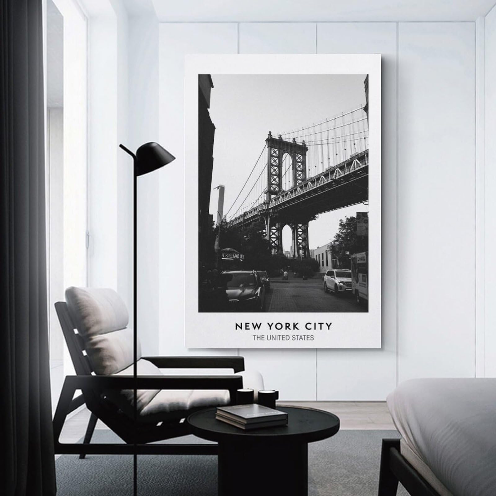 Junmoney Hanging Wall Art Manhattan Bridge NYC, 20x30inch(50x75cm), for Wall Displays, Bedrooms Or Room Updates, Wall Decor Suited to Curated Displays