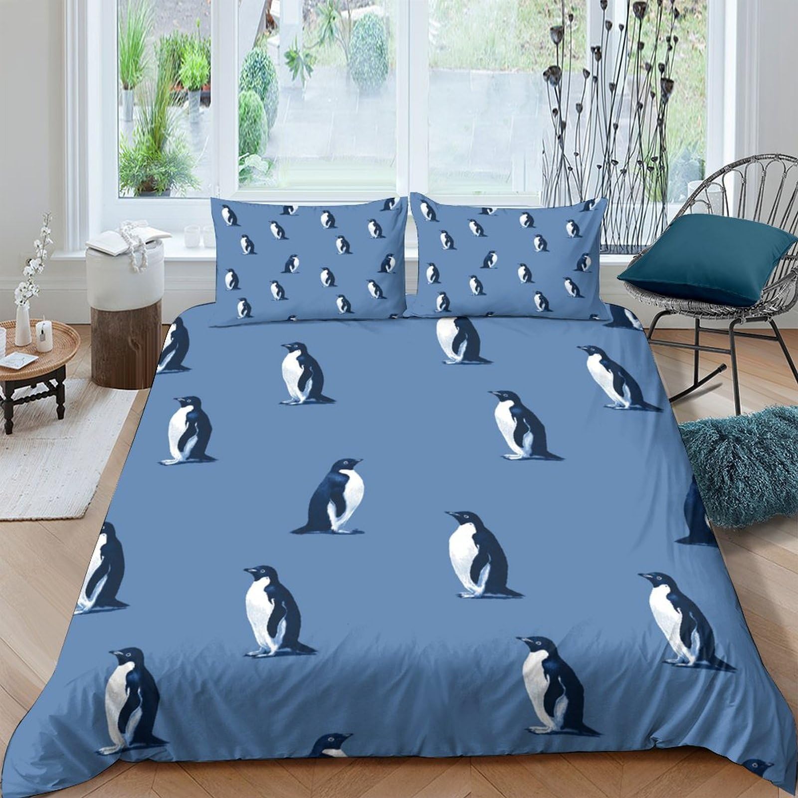 Ctjqhvkz Style-10 3D Printed Penguin Pattern Fitted Sheet Microfiber Bedding Blue Mattress Cover For Bedroom Dorm Room Easy Care Single（135X200cm）