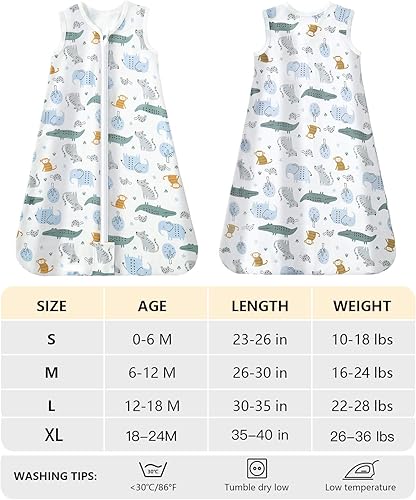 Miniatura 5 de Mosebears Saco de dormir para bebé con cremallera de 2 vías, saco de dormir de algodón de 0.5 TOG unisex (paquete de 2, L (12-18 meses))
