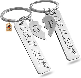 Schlüsselanhänger Partner personalisiert 2er Set | Anhänger mit Gravur Datum und Namen | Geschenk Freund Freundin graviert für Jahrestag Valentinstag Geburtstag | Edelstahl
