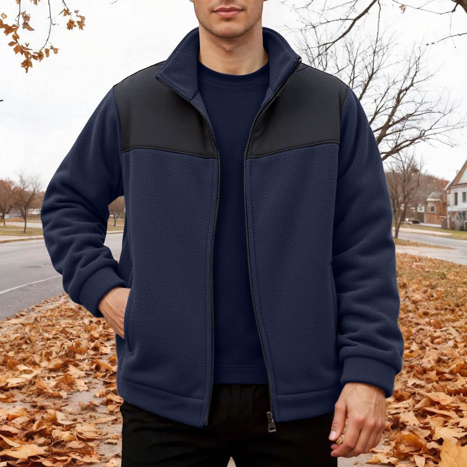 Veste Polaire Homme Sweatshirt De Randonnée Blouson Zippé Fleece Gilet Hiver Jacket avec Poches Chaude Manches Longues