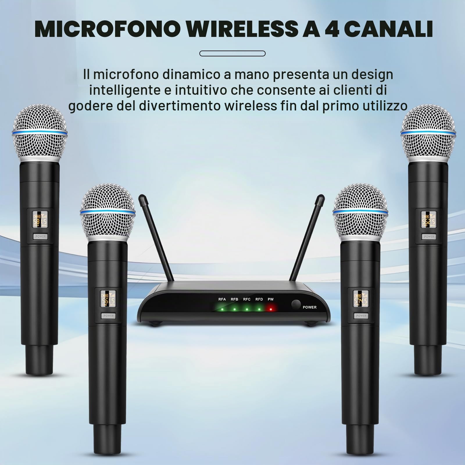 Microfoni wireless per karaoke Depusheng R4-Pro, sistema professionale a 4 canali con microfono palmare, microfono dinamico in metallo per karaoke, chiesa, karaoke a casa, riunioni, feste