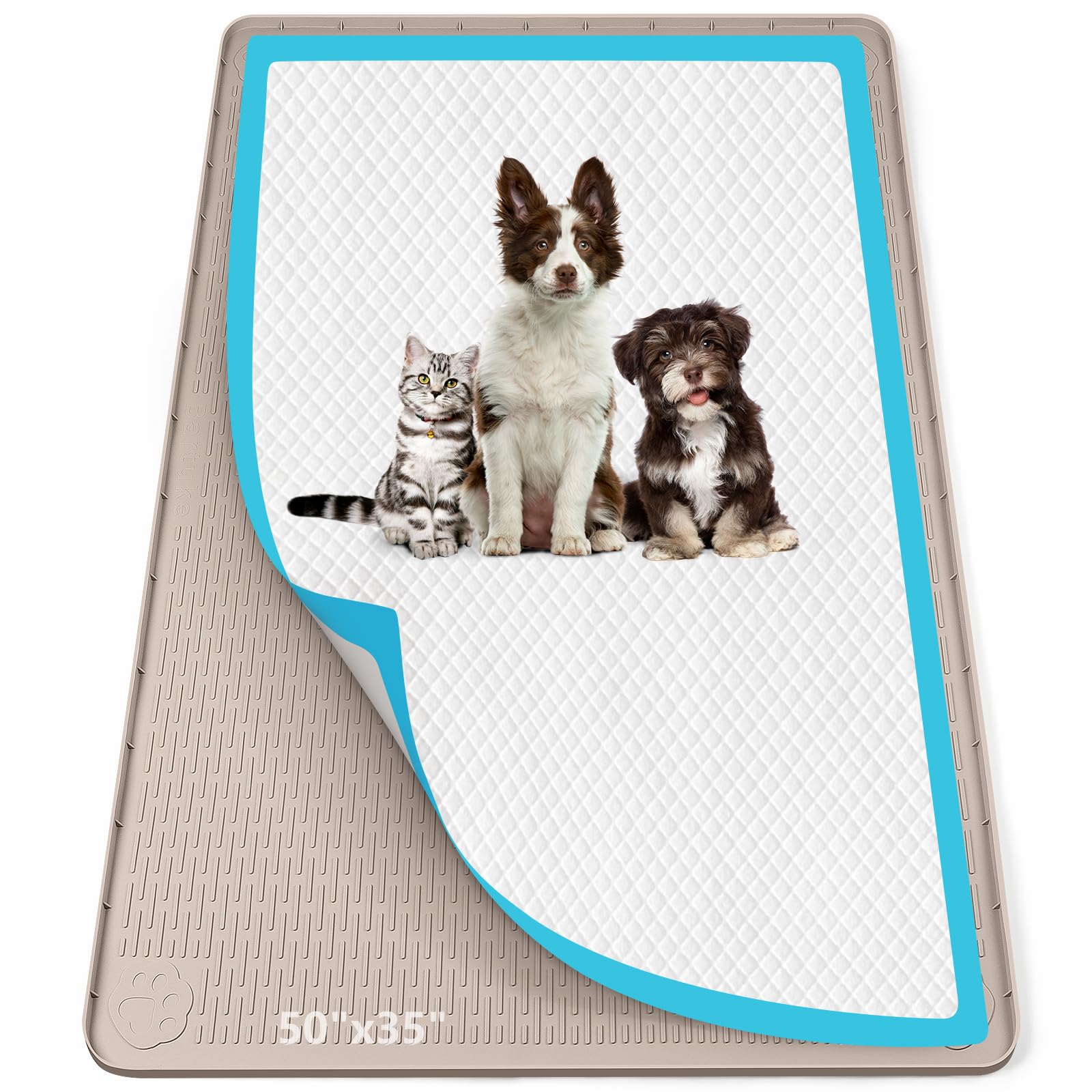 127x89cm Soporte para Almohadilla de orina para Perros, Alfombrilla de Silicona a Prueba de Fugas, Borde Alto, sin derrames, para Cachorros, Gatos, Conejos, Almohadillas (Caqui)
