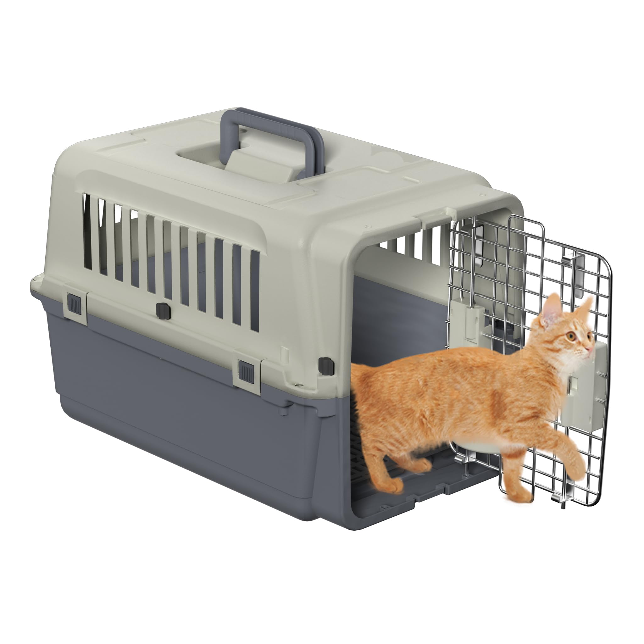 FIVMEN Boîte de transport pour chat - 60 x 39,5 x 44 cm - Avec fenêtres en plastique et portes en fer - Caisse de transport pour animaux de compagnie, avion, voiture, voyage et transport