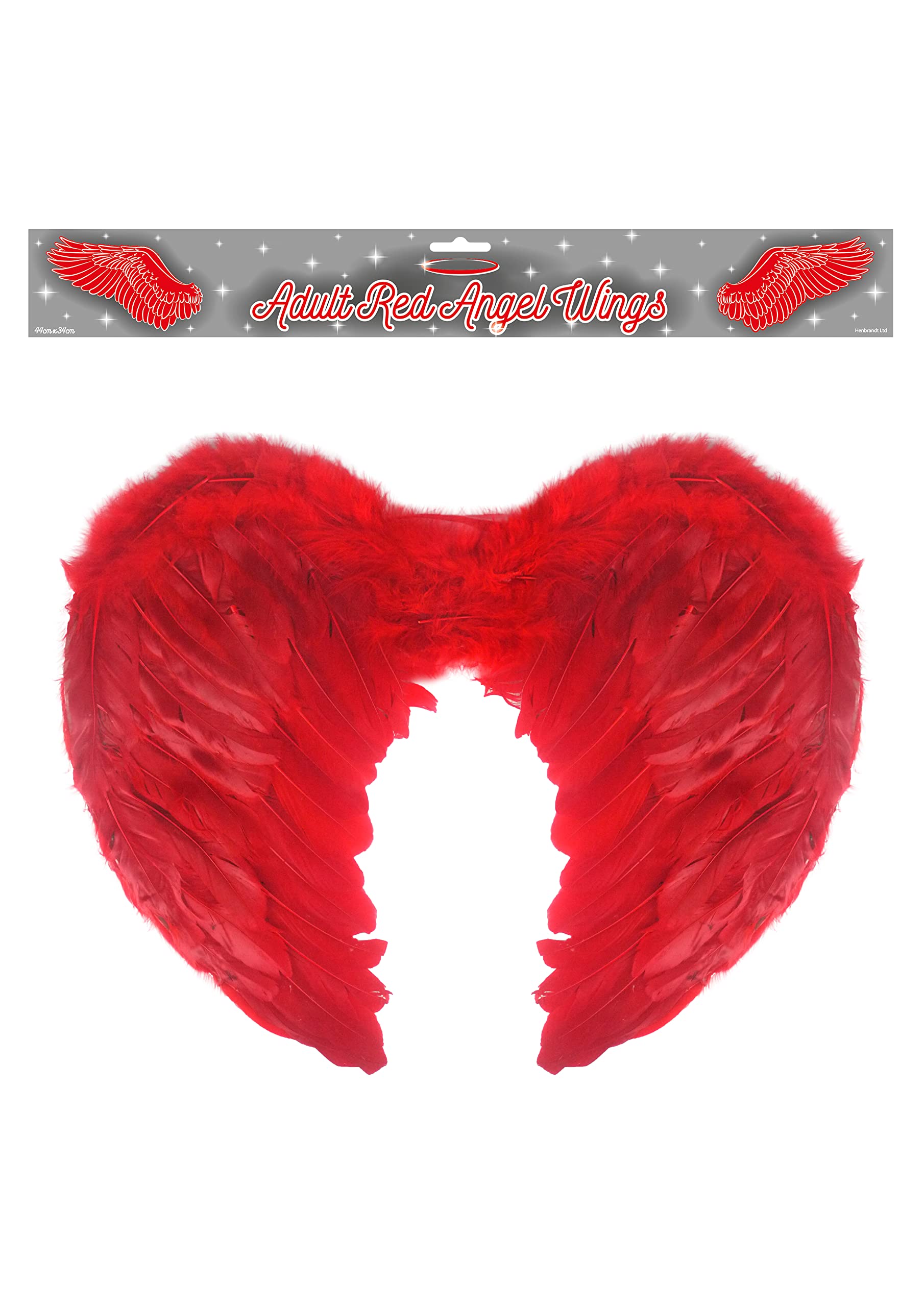 HENBRANDT Feather Wings 44cm x 34cm White Black Red Angel Wings Cosplay Halloween and Nativity Costume Accessory Wings with White Black Red Feathers Fancy Dress Costume Accessories for Adults