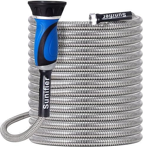 Manguera de jardín de metal de 15 pies y 30 pies con boquilla de manguera, manguera de jardín flexible de acero inoxidable de 15 pies, 25 pies,