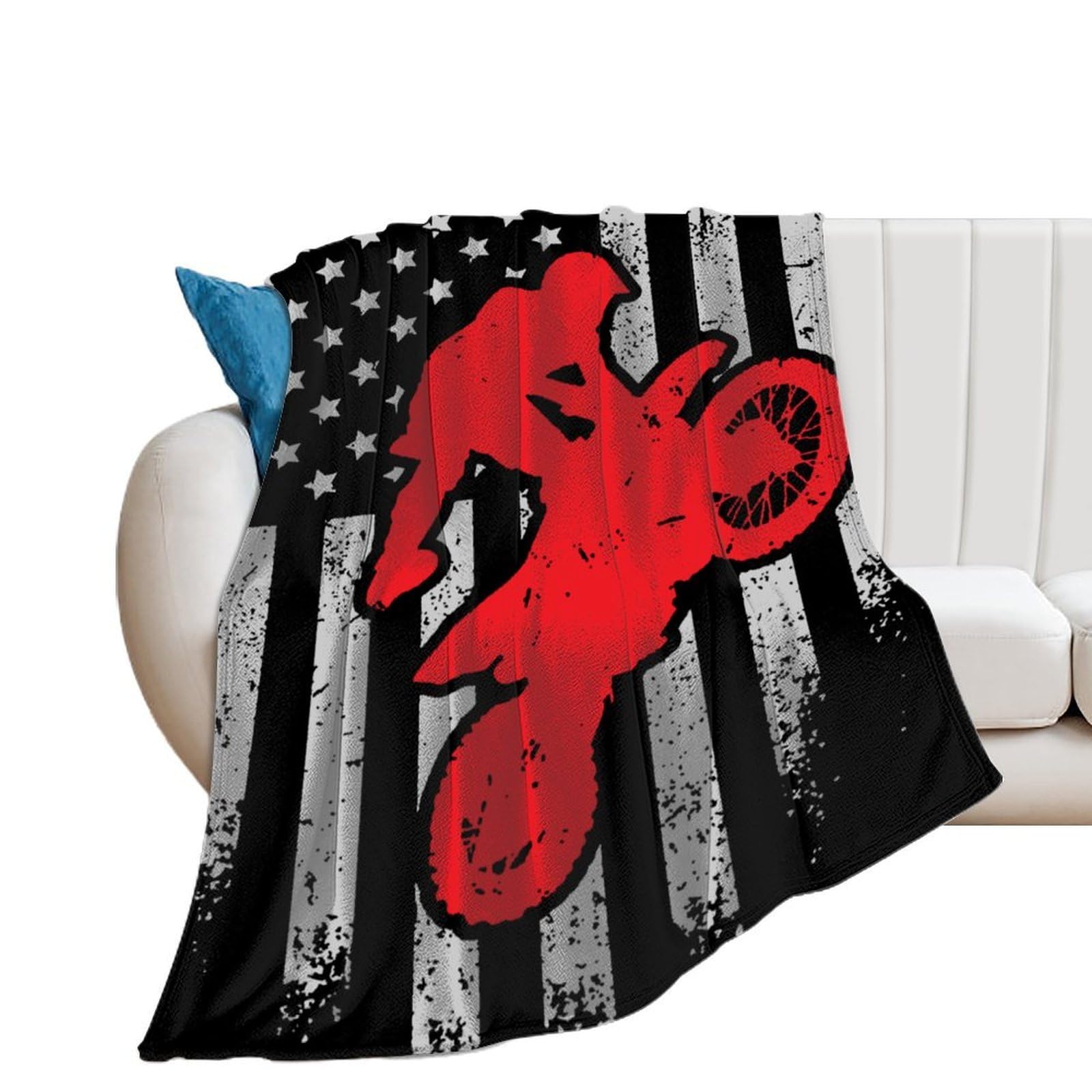 OUTBDNVFSA Motocross Dirt Bike U.S.A Americans-Flag Throw Blanket Lightweight Summer Blankets for Bed Sofa Camping Travel