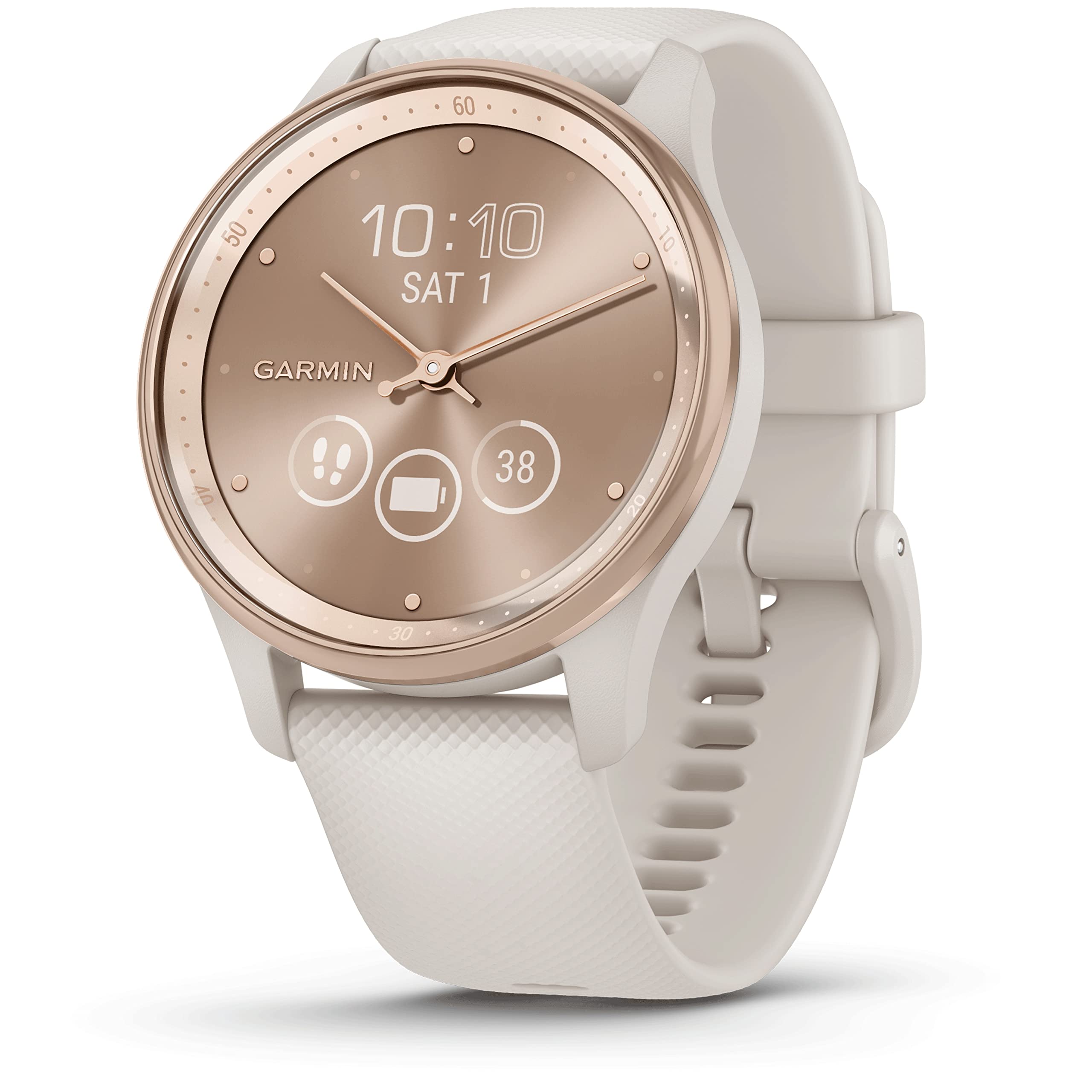 Garmin vívomove Trend, Smartwatch, Cassa 40mm, Touchscreen LCD e Lancette, Notifiche, Cardio, SpO2, GPS, Monitoraggio 24/7, Sleep Score (Cream Gold & French Grey) (Ricondizionato)