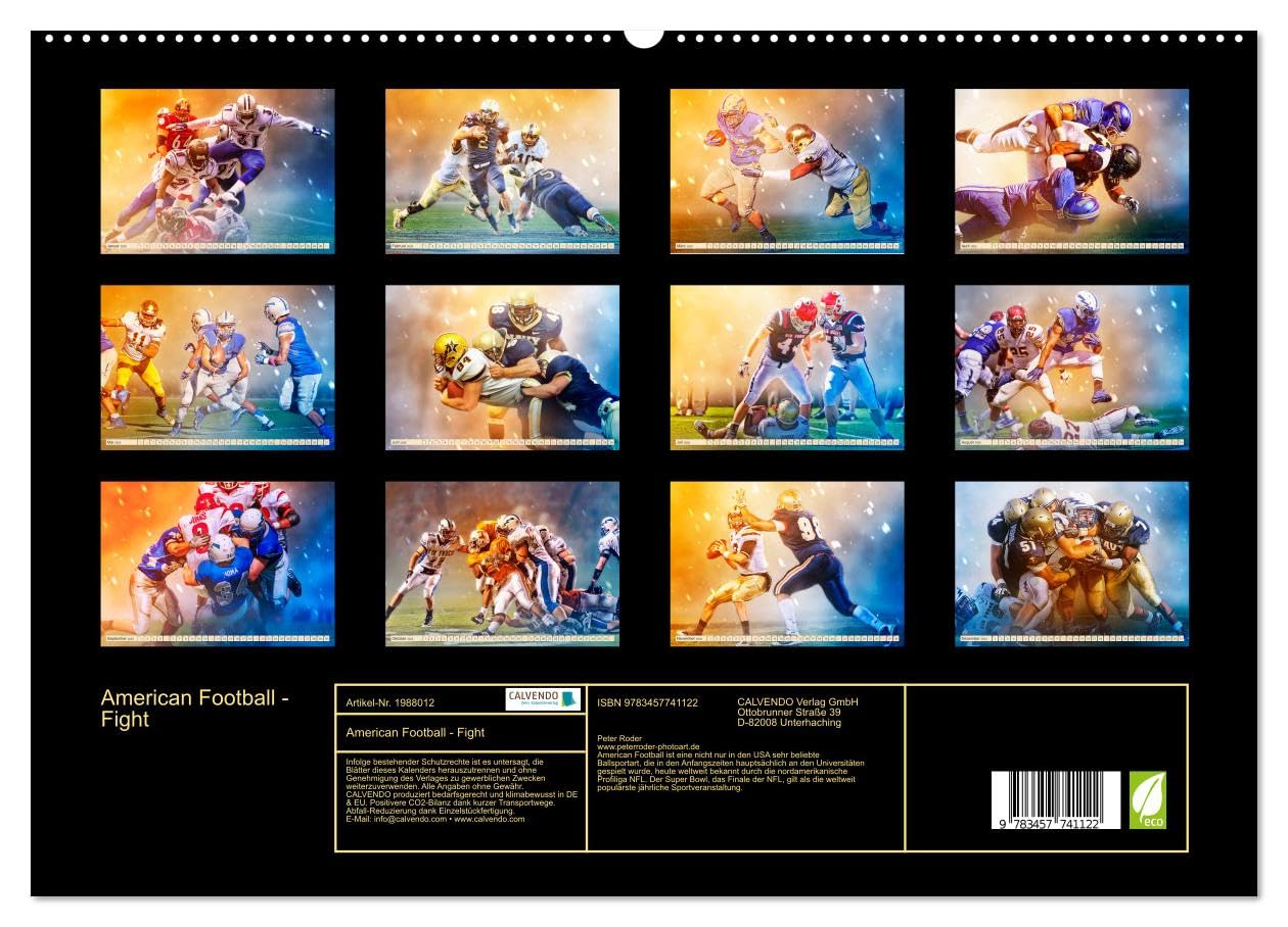 American Football - Fight (hochwertiger Premium Wandkalender 2026 DIN A2 quer), Kunstdruck in Hochglanz: American Football, Teamsport der ... in Wasserfarben-Technik. (CALVENDO Sport)