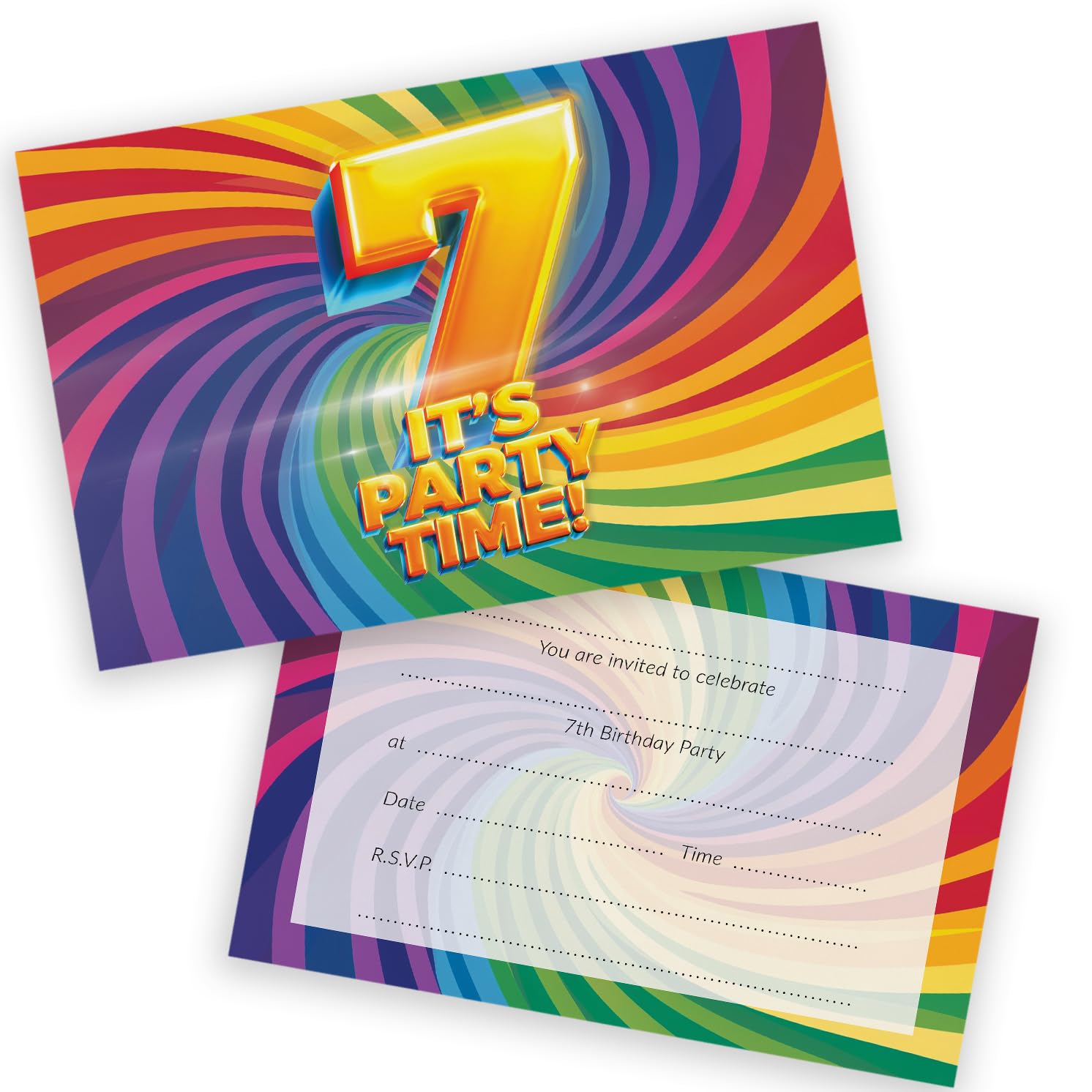 7th Birthday Party Invitations Kids - Now It's Party Time 20 Pack - Childrens Birthday Invitations for Boys/Girls A6 Bday Party Invites Invitation Cards with Folding Envelopes