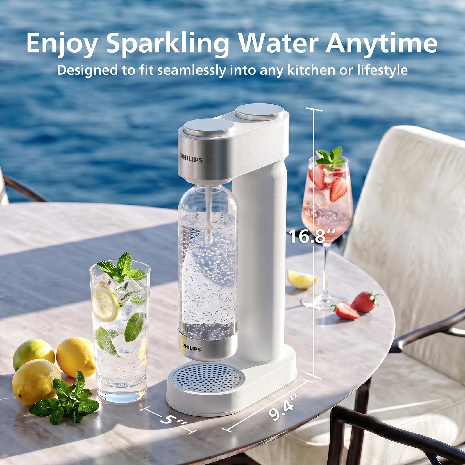 Philips Machine à eau pétillante, machine à diffusion de soda avec bouteille à torsion rapide, bouteille de gazéification en PET sans BPA, machine à soda compatible avec tout gazéificateur de CO2 de
