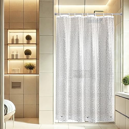 AooHome Cortina de ducha de 48 x 72 pulgadas, cortina de ducha estrecha de cubo de agua EVA 3D, forro de ducha repelente al agua, resistente,