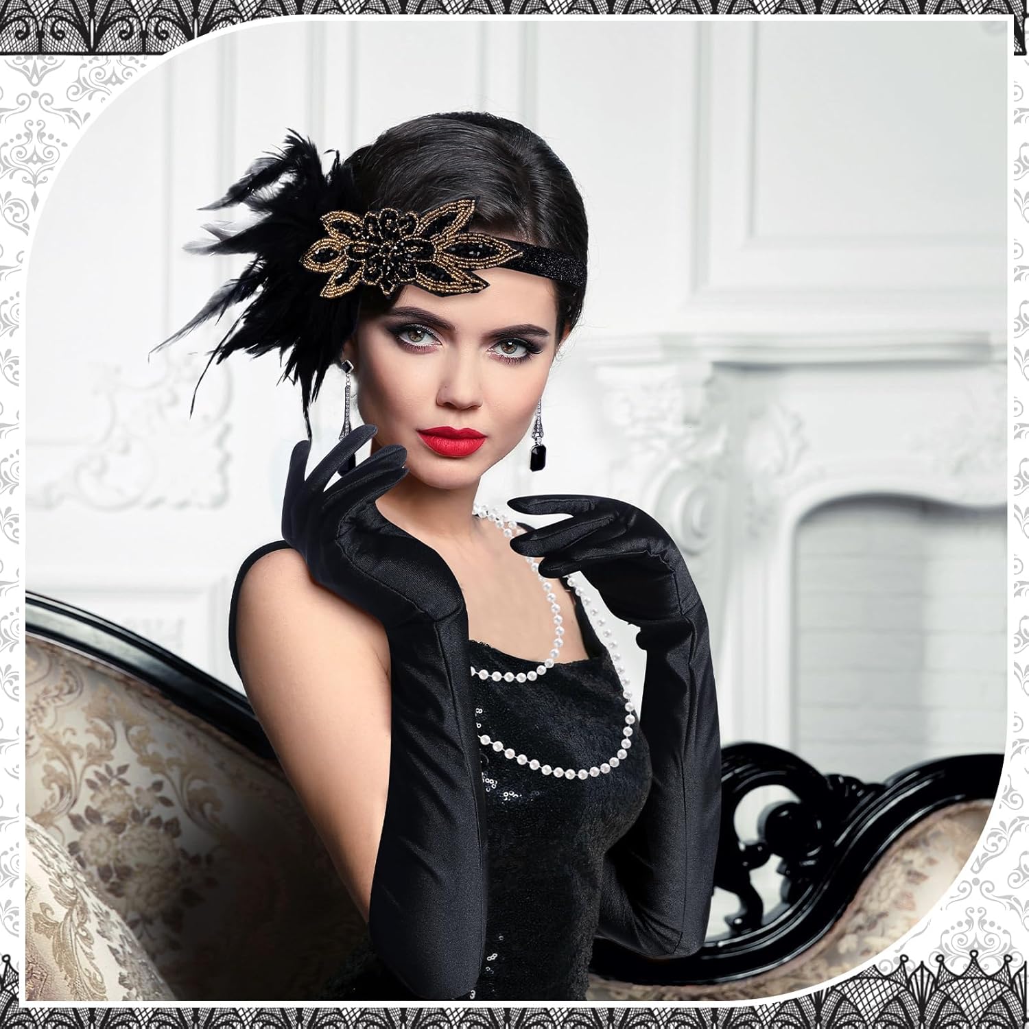 6 Pcs 1920s Flapper Costume Accessories Set for Women Fringed Poncho Flapper Shawl Outfits