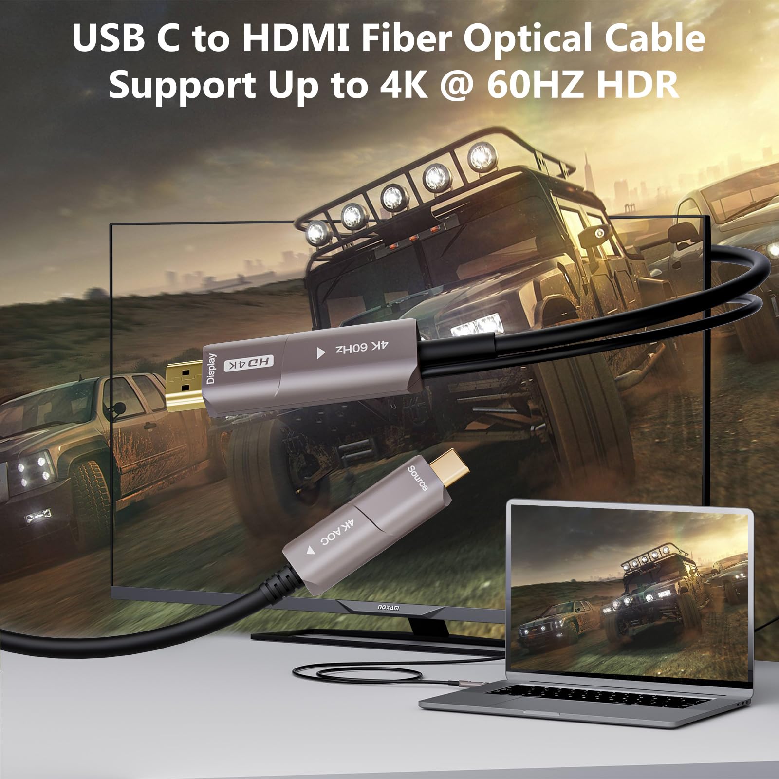 USB C a HDMI fibra óptica cable,CHENLENIC Cable USB C a HDMI de fibra óptica USB 3.1 tipo C a cable HDMI-10Meter