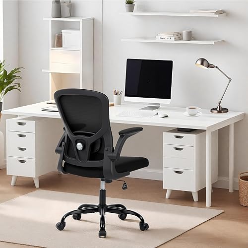 Miniatura 2 de Silla de oficina ergonómica de malla con respaldo alto, altura ajustable, reposabrazos abatibles y soporte lumbar, cómodo asiento giratorio para el