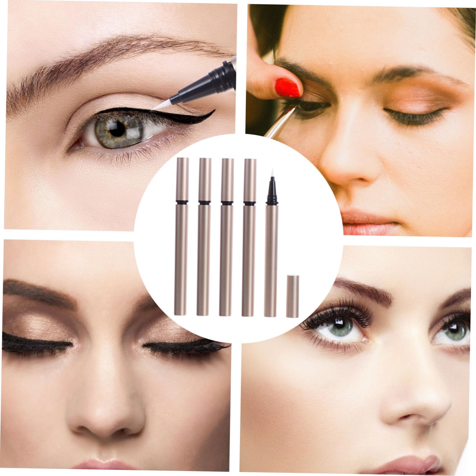 COLLBATH Lot De 5 Tubes D'eyeliner Liquide Rechargeables 1 Ml, Finition Dorée Mate, Applicateurs à Bille Hermétiques, Pour Maquilleurs Débutants Et Voyages, Contenants Cosmétiques Portables