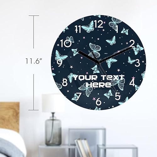 Miniatura 4 de Reloj de pared personalizado con mariposas fácil de leer, relojes rústicos personalizados a pilas, reloj azul silencioso sin tictac, novedad para