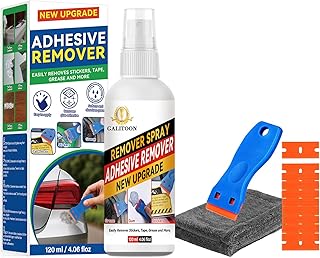 Adhesive Remover, Sticker Remover Spray with Plastic Scraper and Cleaning Cloth, Surface-Friendly Formula for Removing Sticker Residue, Tape Marks and Adhesive Build-Up from Cars, Glass and Floors