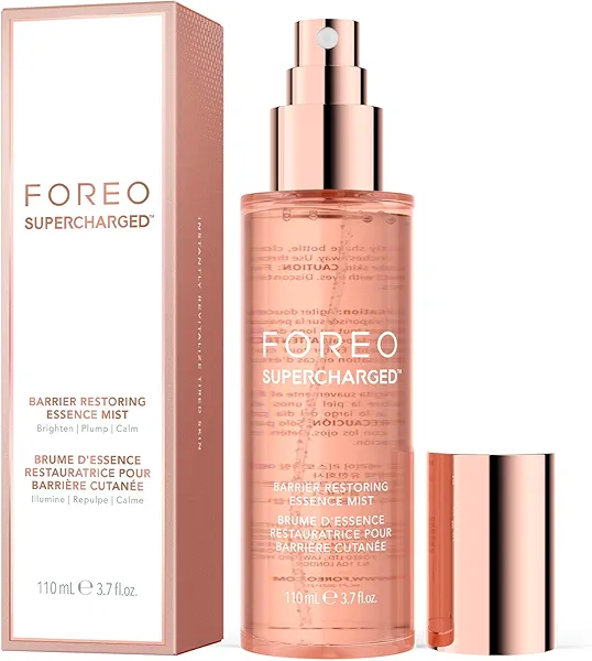 FOREO SUPERCHARGED Barrier Restoring Essence Mist, 3.7 fl oz - Collagen Boosting Spray Moisturiser - Collagen Peptides, Niacinamide, Centella Asiatica, Panthenol - Face Mist For All Skin Types