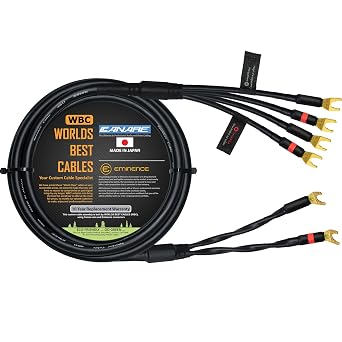 WORLDS BEST CABLES 6 Foot - Canare 4S11 Audiophile Grade - HiFi Star-Quad Bi-Wire Single Speaker Cable for Center Channel with Eminence Gold Spade Connectors