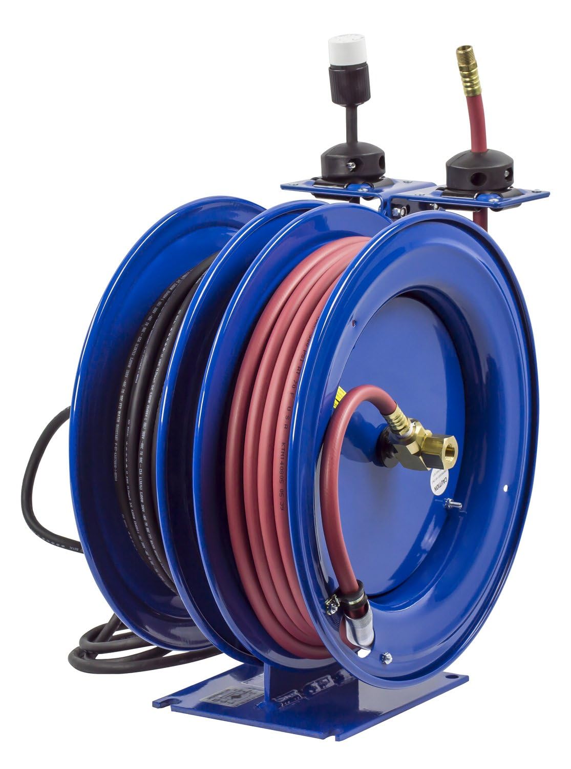 Coxreels C-L350-5012 Dual Purpose Two Hose/Cord Reel - ⅜” Hose ID - 50' Length Incl. 50' PVC Hose/50' SJO Cord - Compact For Air Compressor, Garden and Pressure Washer Hoses Made in USA
