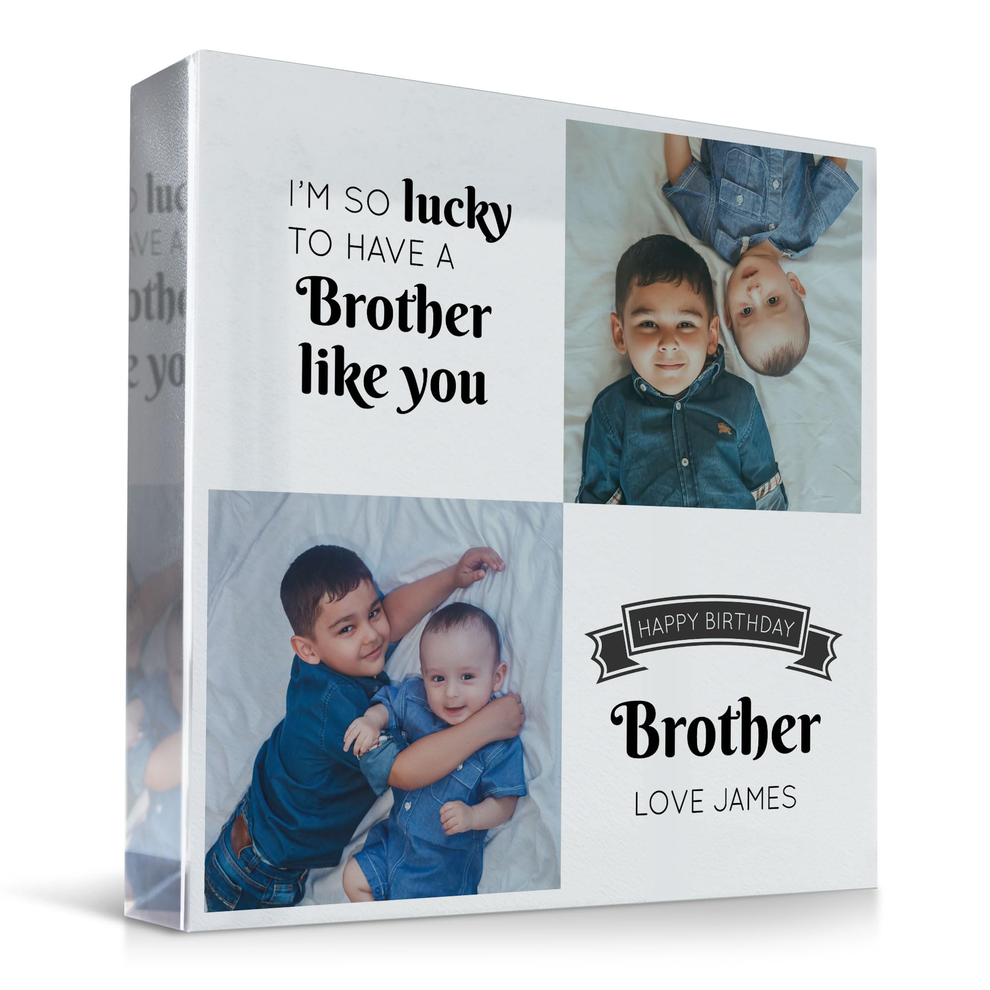 RED OCEAN Personalised Brother Birthday Gifts - Custom Acrylic Freestanding Photo Block Gift - Birthday Gifts For Brother - Brother Birthday Gifts - Personalised Birthday Gifts For Him - Big Brother
