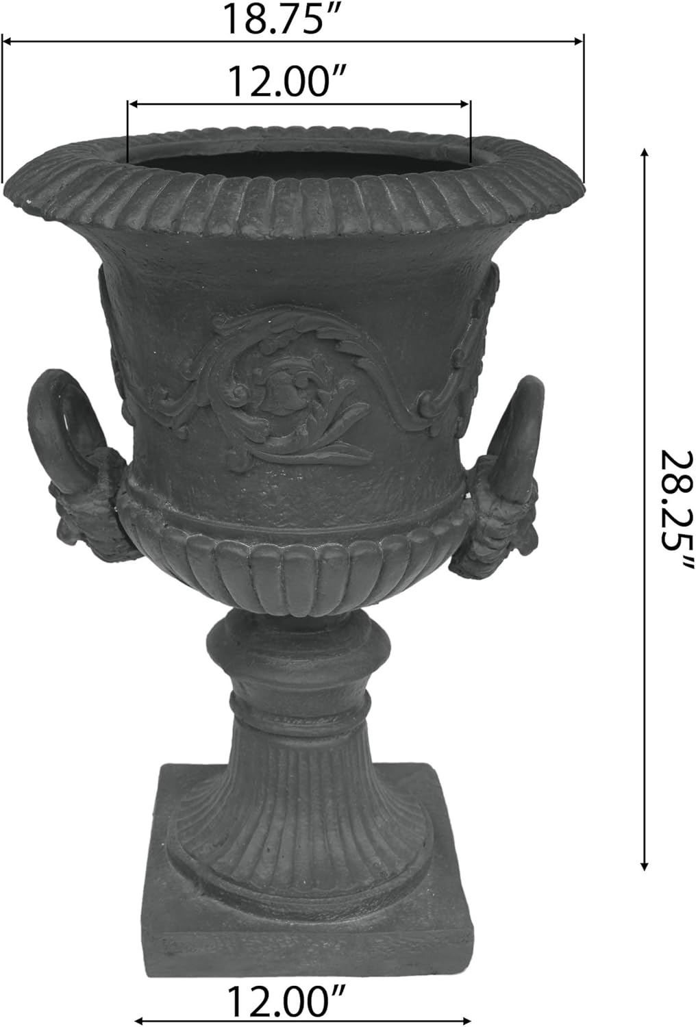 Antique Gray Tall Outdoor Flower Pots, Large Magnesium Oxide Outdoor Urn Planter with Drainage Hole, Roman Style Planter Urn for Garden, Patio, Porch & Indoor Décor