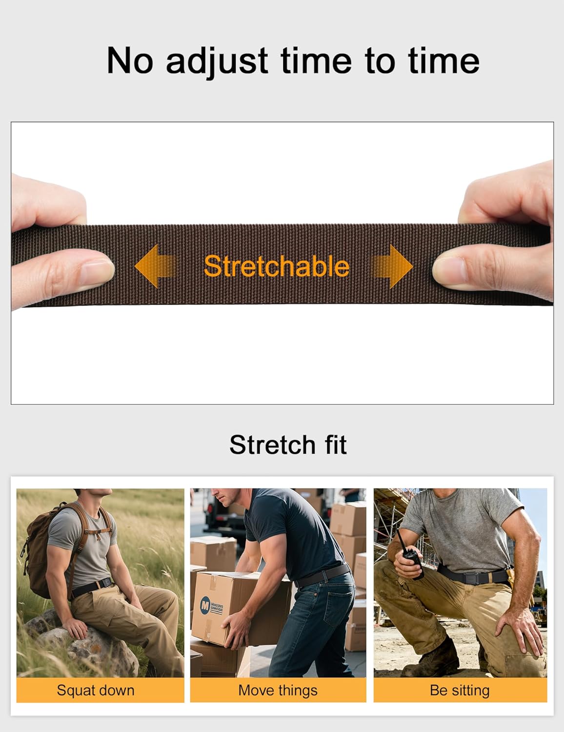 JUKMO Stretch Tactical Belt for Men, Military Work Rigger Hiking 1.5" Elastic Nylon Web Ratchet Quick Release Belt - Image 4