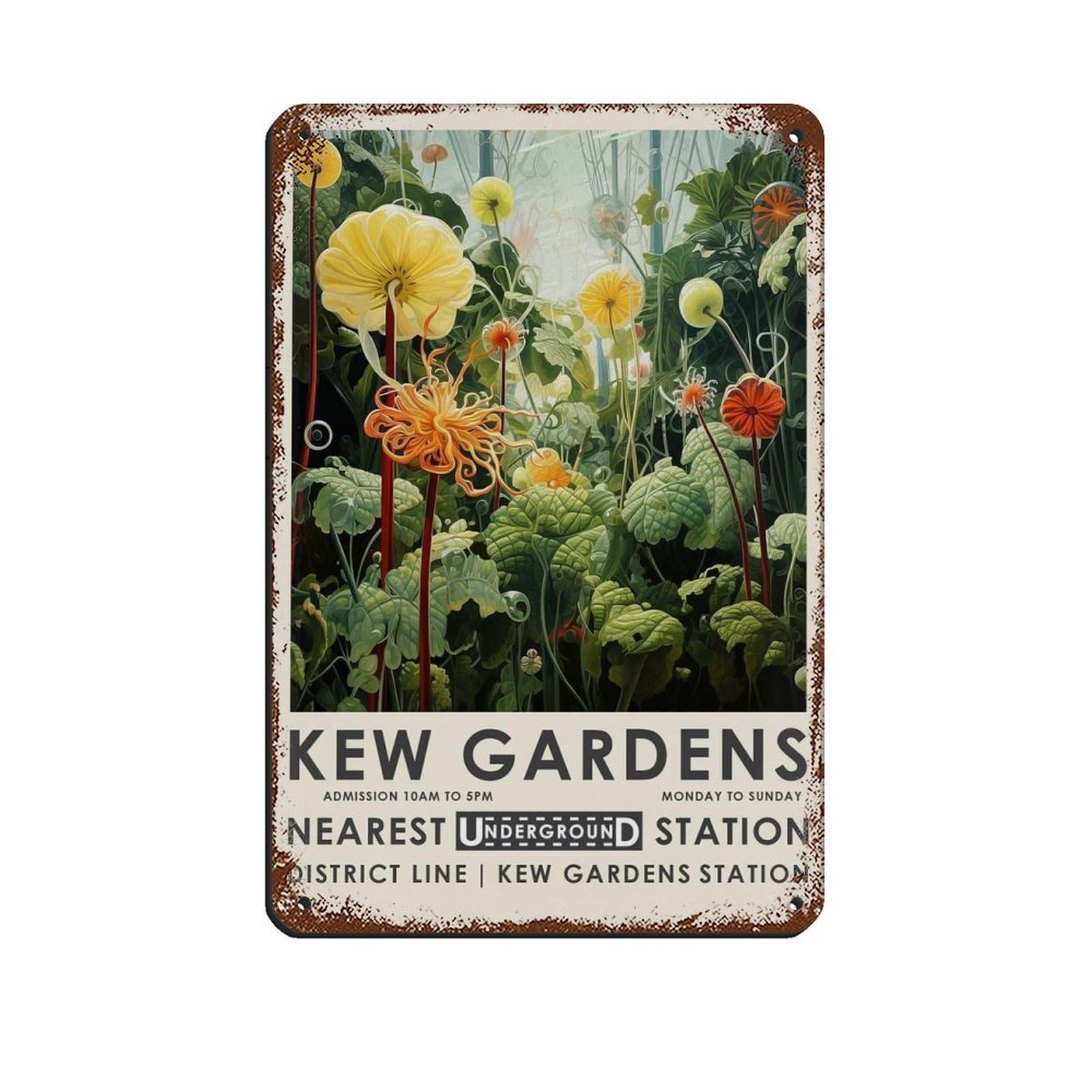 Kew Gardens, Floral Art, Vintage Poster Retro Poster Metal Tin Sign Chic Art Retro Iron Painting Bar People Cave Cafe Family Garage Poster Wall Decoration 8x12inch(20x30cm)