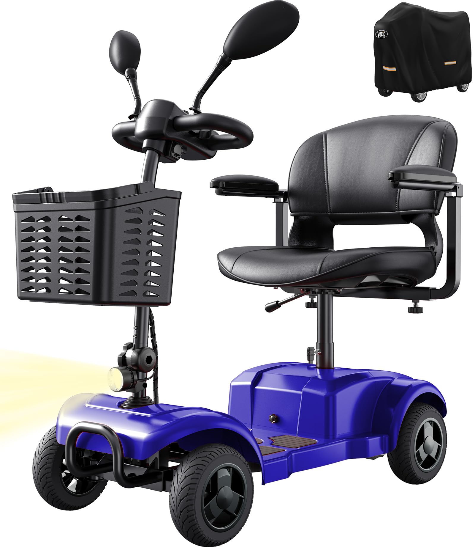VOCIC D42 Movilidad scooter plegable 135KG, 20KM Scooter de movilidad | 4 ruedas Estable para personas mayores con Neumáticos Antipinchazos para todo terreno,apoyo 5 Años| Azul
