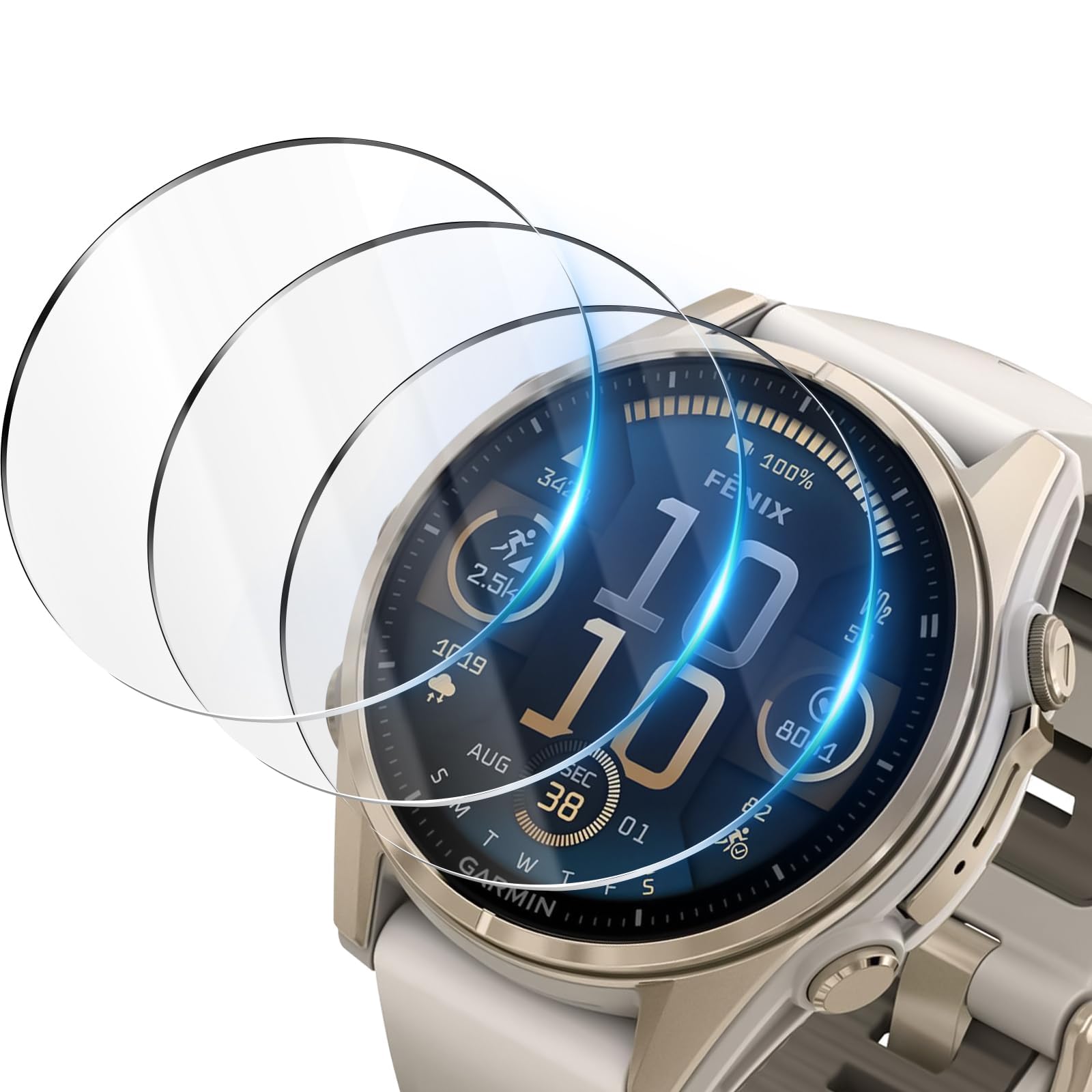 Azonee Screen Protector For Garmin for Fenix 8 47mm Smartwatch, High Definition Anti-Scratch Tempered Glass, Bubble-Free & HD Clarity, 3 Pack