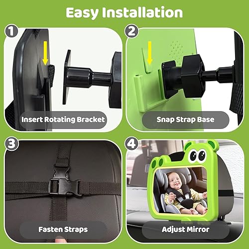 Miniatura 7 de Espejo de coche para bebé 2 en 1 con luces y sonidos suaves, detector de llantos, vista nocturna clara, rotación de 360, inastillable, espejo de
