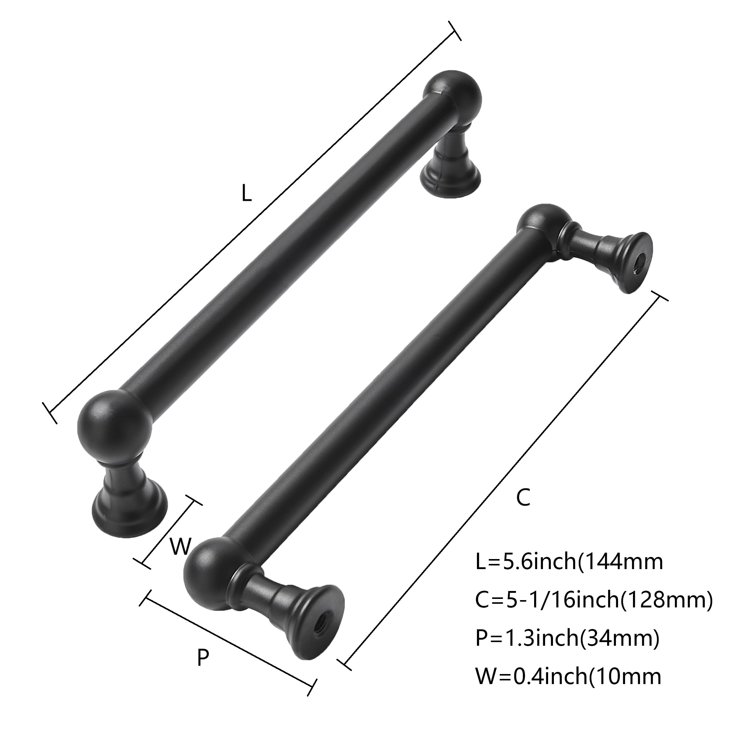 KHTUMEWARE-170309 Matte Black Cabinet Pulls CTC 5 in (128 mm) 10-Pack in Matte Black — KHTUMEWARE